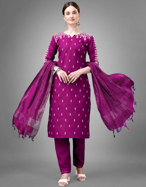 Traditional Function Wear Readymade Suit Collection Purple Cotton Blend Pant Straight Front View